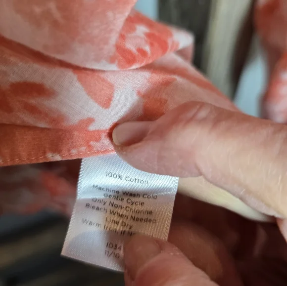 Talbot's CORAL and White Button-Up Blouse 12P - Picture 4 of 5